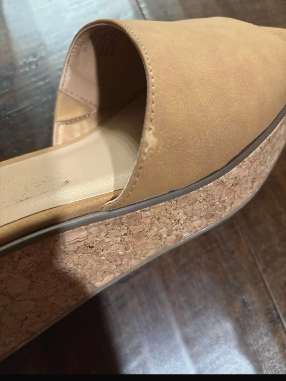 Sun + Stone Tan Slide Cork Wedge Sandals